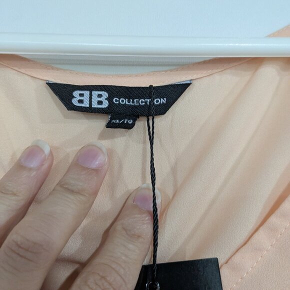 *3/$10* NWT BB Collection Sheer Ruffle Sleeve Blouse Blush Peach Size XL - Picture 4 of 7